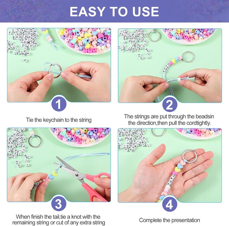 HUSOUE 1122 PCS Keyring Making Kit - DIY Keychain Making Kit with Key Rings, Letter Beads, Colored Beads, and Cords for Backpack Charms and Party Favors - Image 4