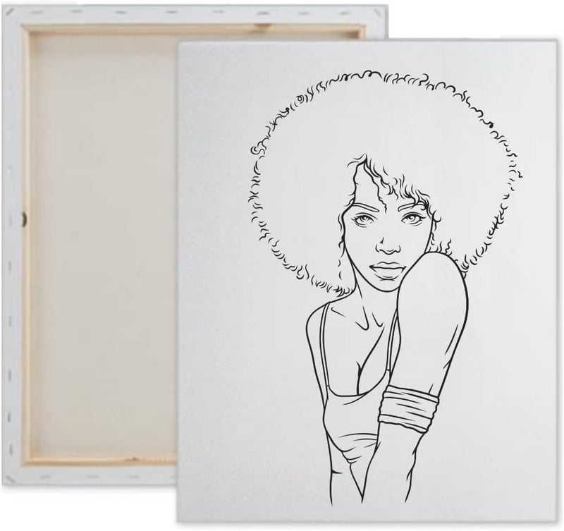 Pre Drawn Canvas Paint Kit | Teen, Kids and Adult Sip and Paint Party Favor | DIY Date Night Couple Activity| Canvas Boards for painting| Beautiful Sista (M 12X16 CANVAS ONLY)