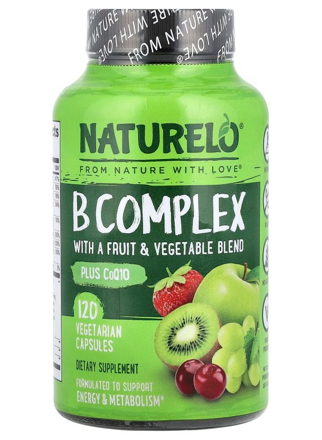 NATURELO Premium Supplements B Complex with a Fruit & Vegetable Blend Plus CoQ10 120 Vegetarian Capsules 