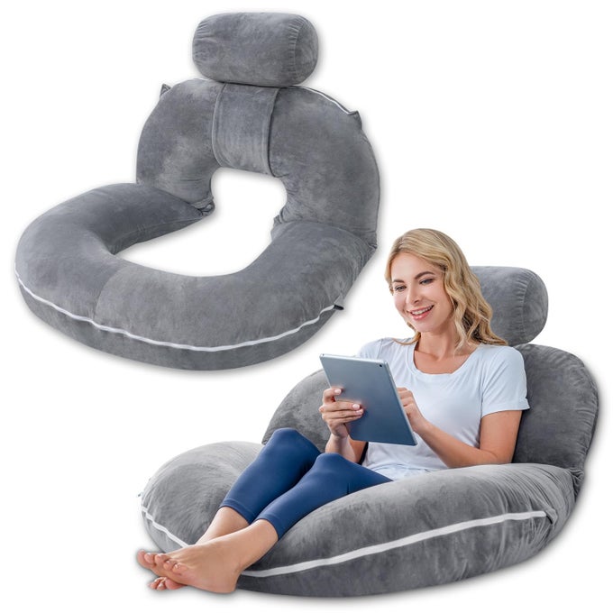 READING PILLOW BACK PILLOW FOR SITTING IN BED FOR READING NURSE RELAX READING PILLOW FOR ADULTS MOMS KIDS SIT UP PILLOW FOR BED GREY UPGRADED