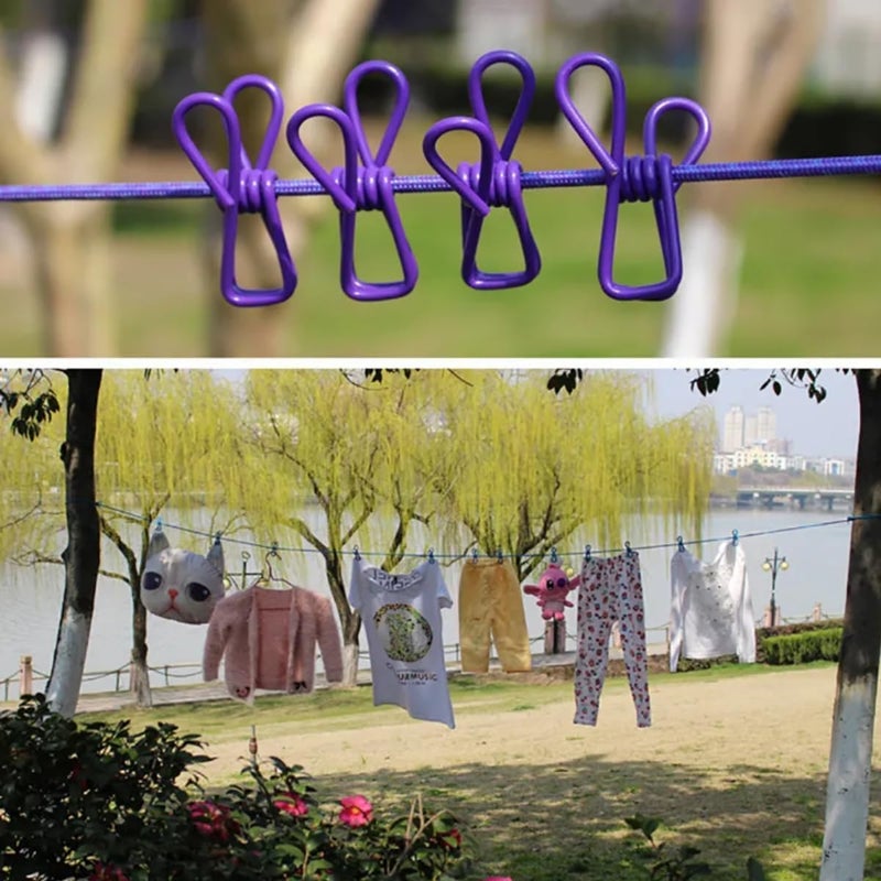 Melgoza Cloth Drying Rope with Hooks 12 Clips Elastic Clothesline for Drying Clothes Travel Laundry Hanging Rope Portable Outdoor Clothesline for Balcony Camping Indoor Home Use - Image 5
