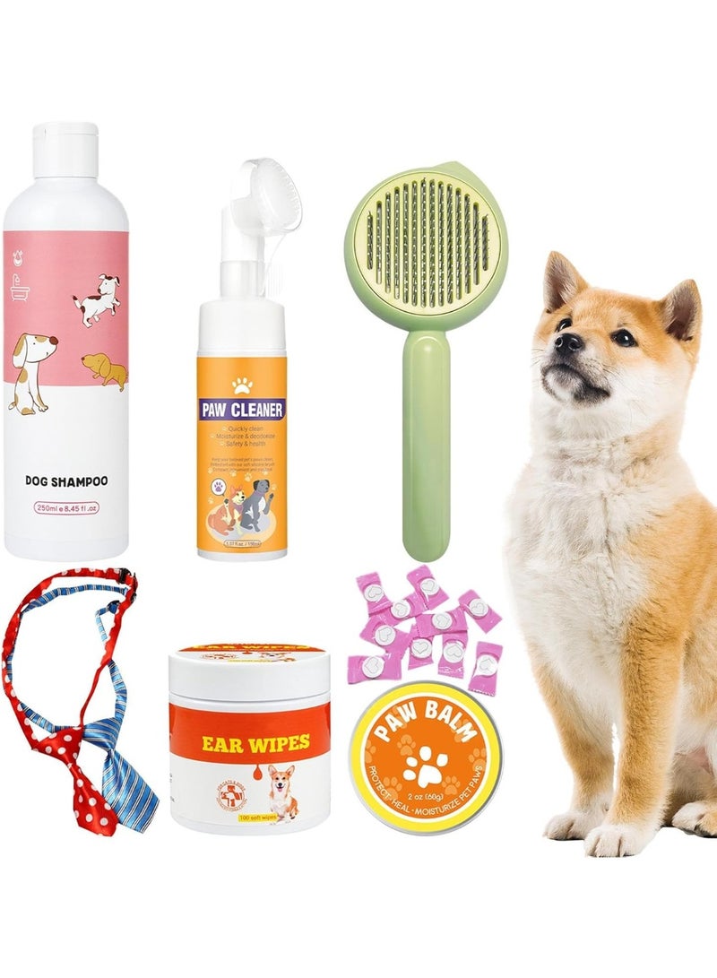 GJYC PET Pet Grooming Kit – Natural Dog Shampoo, Ear Wipes, Comb, Paw Cleansing Foam, Bow Tie, Towel, Paw Balm – Complete Dog Grooming Supplies for Cleaning & Health  - Image 1