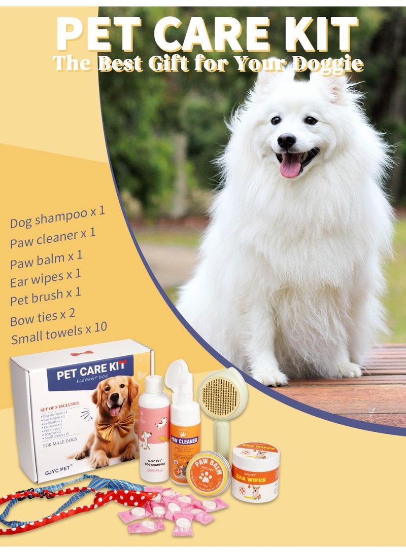 GJYC PET Pet Grooming Kit – Natural Dog Shampoo, Ear Wipes, Comb, Paw Cleansing Foam, Bow Tie, Towel, Paw Balm – Complete Dog Grooming Supplies for Cleaning & Health  - Image 3