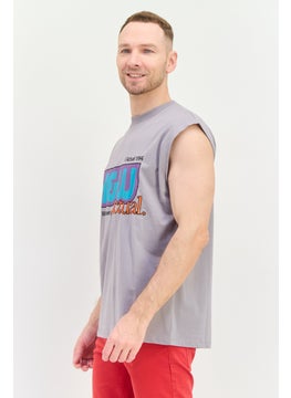 Asos Design Men Crew Neck Sleeveless Graphic Print Vest, Grey Combo  - Image 4