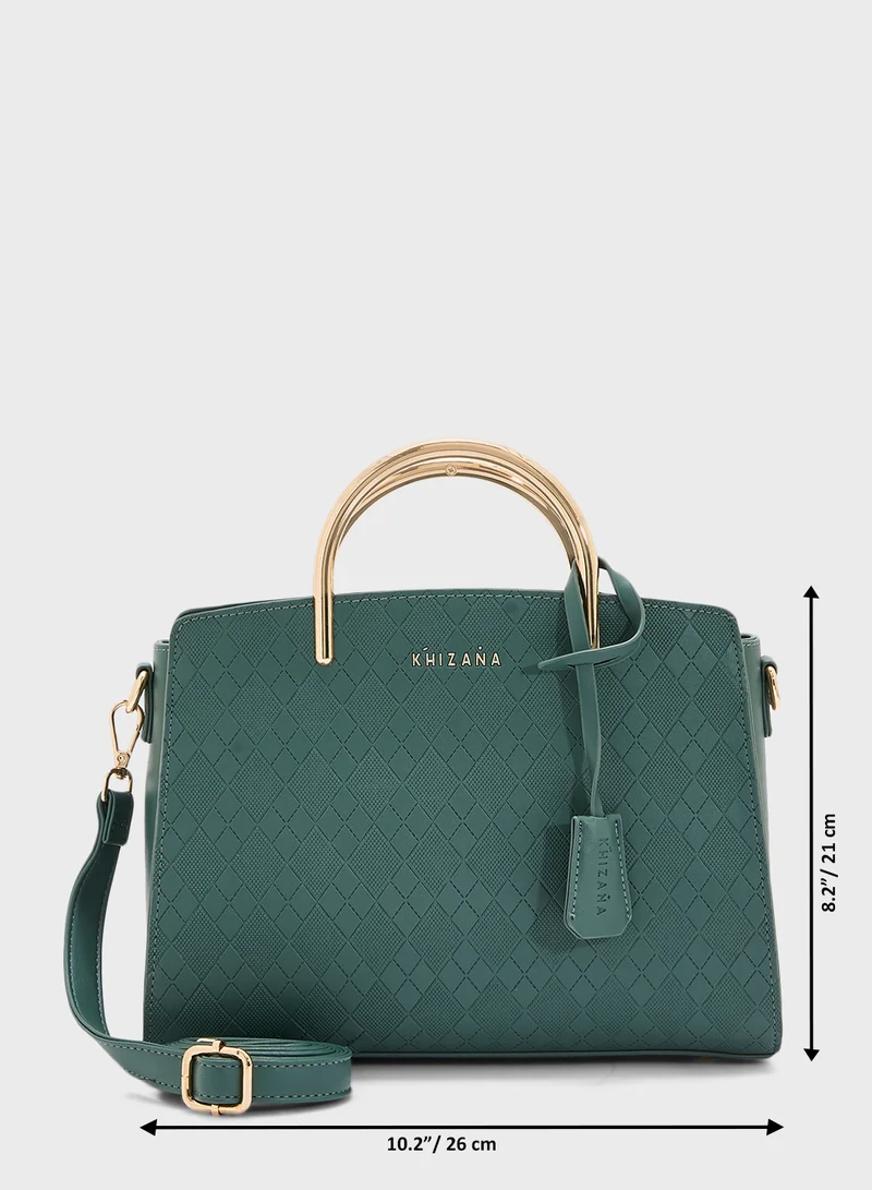 Khizana Metal Handle Textured Satchel Bag
