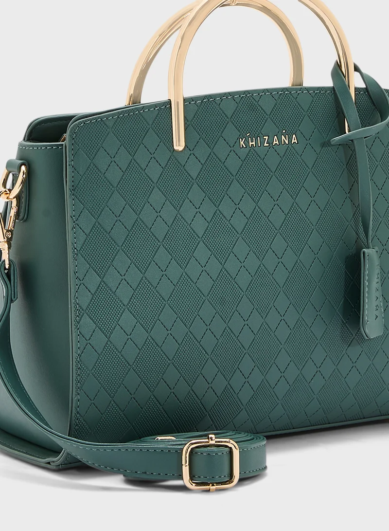 Khizana Metal Handle Textured Satchel Bag