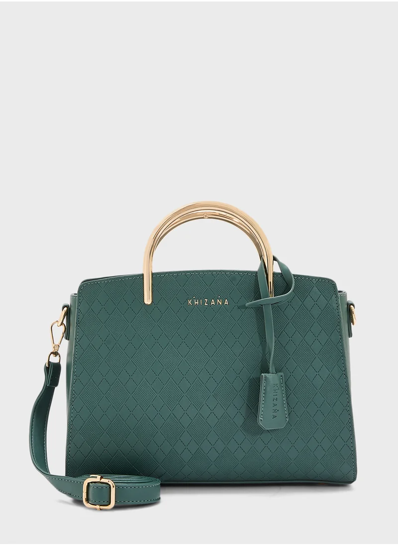 Khizana Metal Handle Textured Satchel Bag