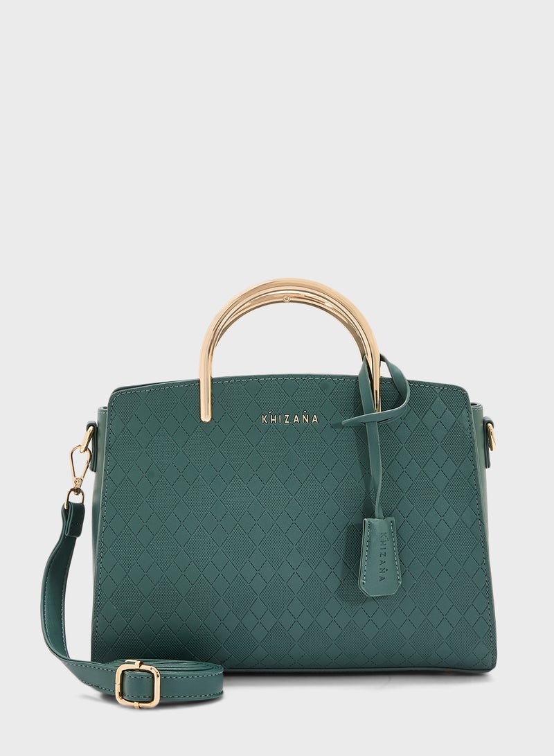 Khizana Metal Handle Textured Satchel Bag  - Image 1