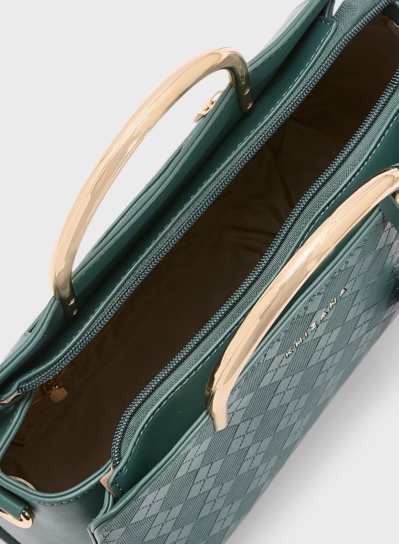Khizana Metal Handle Textured Satchel Bag  - Image 5