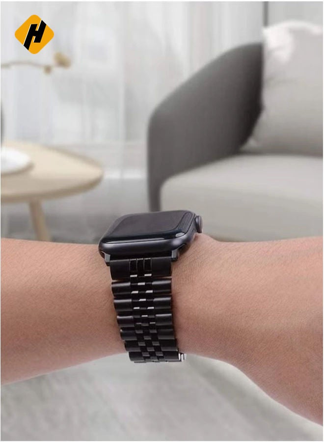 HuHa Replacement Band Compatible with Apple Watch Ultra 49mm 45mm / 44mm / 42mm, Stainless Steel Solid Strap Metal Bracelet for Apple Watch Series 8 7 6 5 4 3 2 SE (Black)  - Image 2