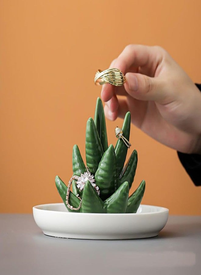 Eohak Aloe Ring Holder, Cactus Jewelry Dish Tray, Ceramic Succulent Decorative Trinket Dish for Wedding, Birthday Gifts, Home Decor (Aloe) - Image 2