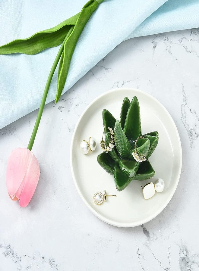 Eohak Aloe Ring Holder, Cactus Jewelry Dish Tray, Ceramic Succulent Decorative Trinket Dish for Wedding, Birthday Gifts, Home Decor (Aloe) - Image 4