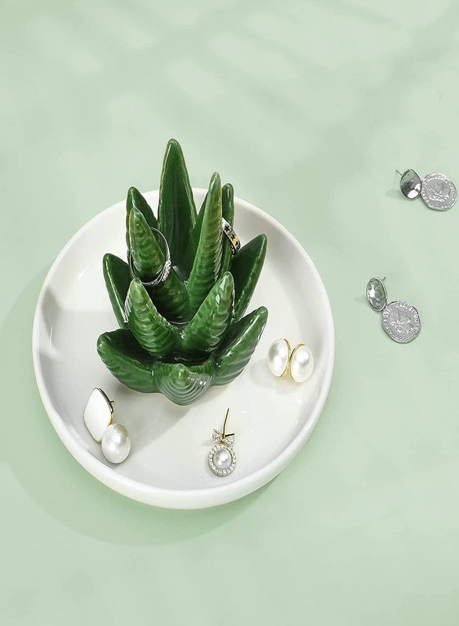 Eohak Aloe Ring Holder, Cactus Jewelry Dish Tray, Ceramic Succulent Decorative Trinket Dish for Wedding, Birthday Gifts, Home Decor (Aloe) - Image 3