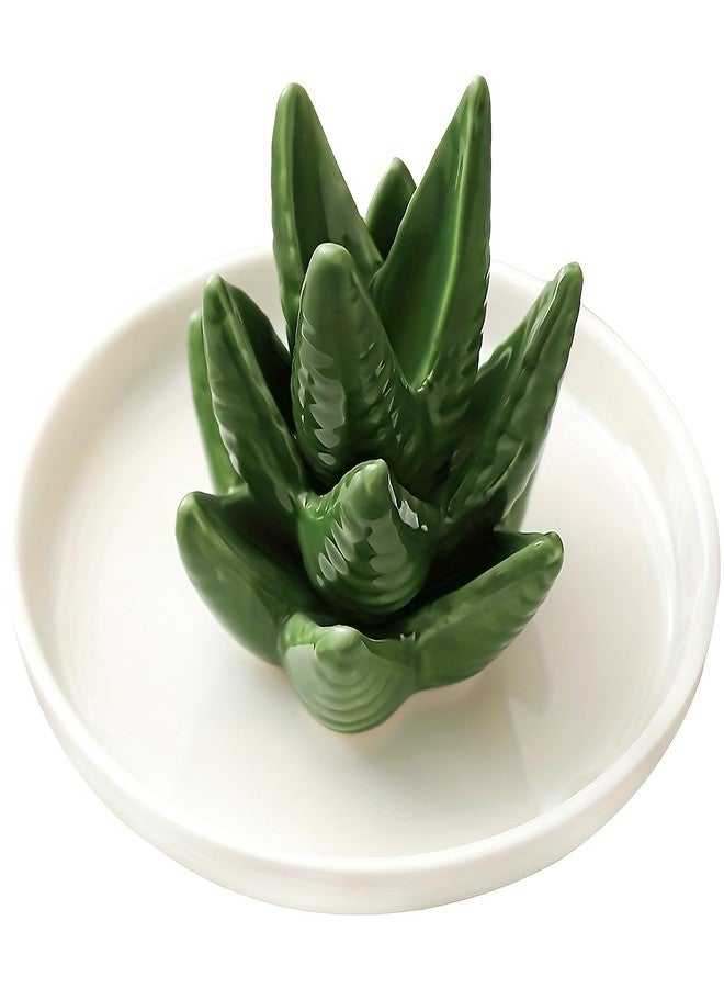 Eohak Aloe Ring Holder, Cactus Jewelry Dish Tray, Ceramic Succulent Decorative Trinket Dish for Wedding, Birthday Gifts, Home Decor (Aloe) - Image 1