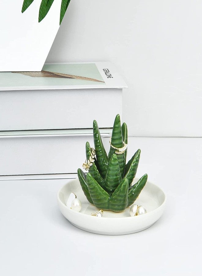 Eohak Aloe Ring Holder, Cactus Jewelry Dish Tray, Ceramic Succulent Decorative Trinket Dish for Wedding, Birthday Gifts, Home Decor (Aloe) - Image 5