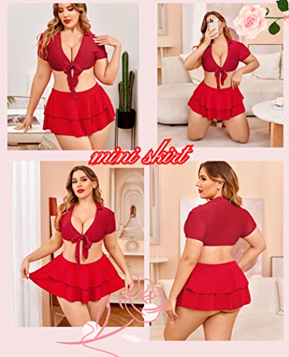 Avidlove Women Mini Skirt Lingerie Cosplay Outfit Role Playing Skirt Red M - Image 5