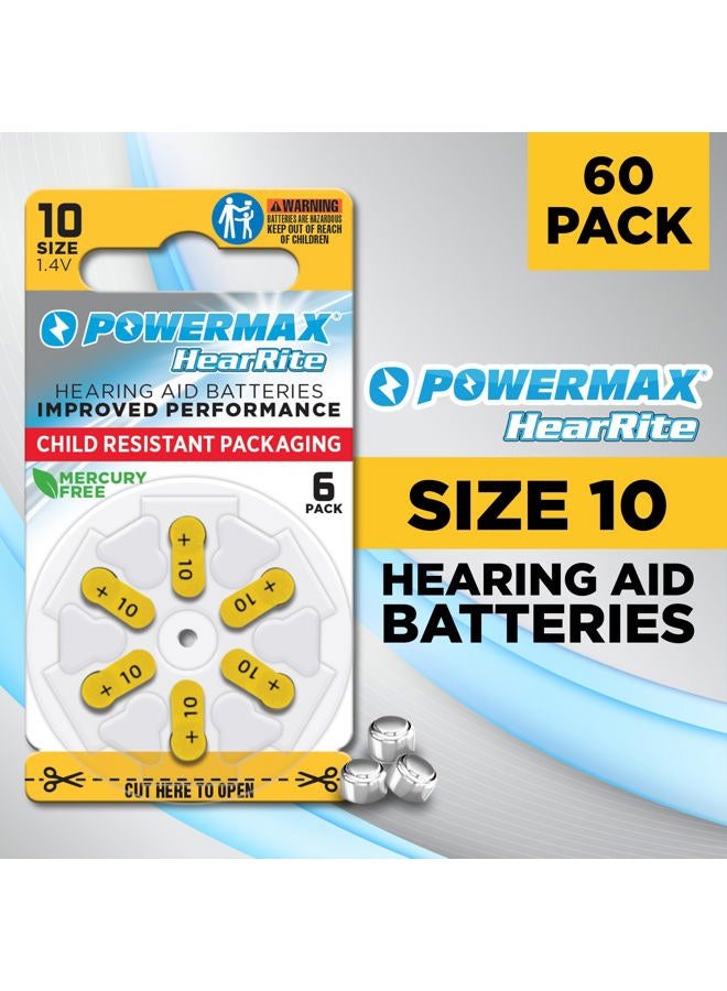 PowerMax بطاريات سماعات الأذن بحجم 10، 60 حبة، عبوة بطارية طويلة الأمد، علامة صفراء طويلة لتسهيل التغيير - Image 2
