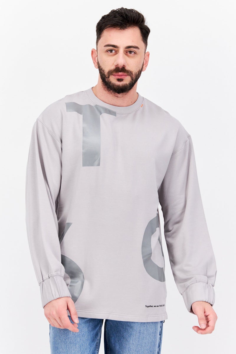 TRIBE OF 6 Men Crew Neck Long Sleeves Brand Logo Sweatshirt, Grey - Image 1