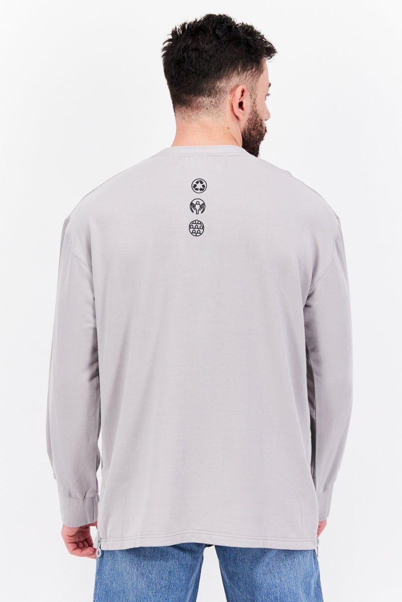 TRIBE OF 6 Men Crew Neck Long Sleeves Brand Logo Sweatshirt, Grey - Image 3