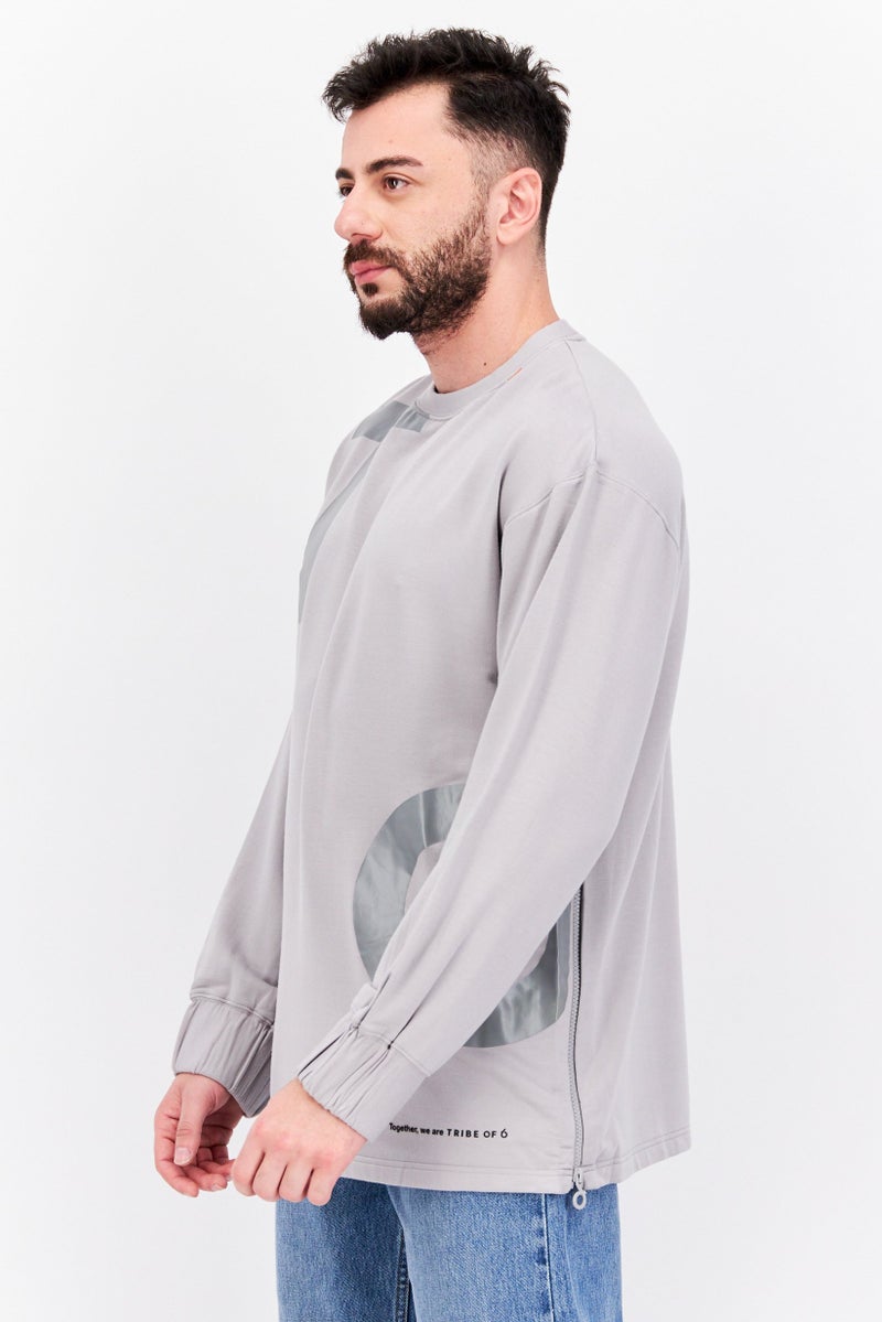 TRIBE OF 6 Men Crew Neck Long Sleeves Brand Logo Sweatshirt, Grey - Image 2
