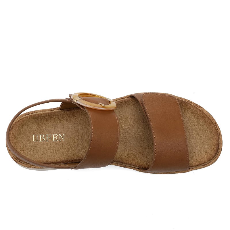UBFEN Womens Flat Sandals Arch Support Open Toe Walking Comfy Casual Low Wedge Summer Shoes A Dark Brown Size US 8 - Image 4