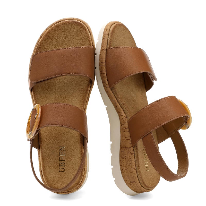 UBFEN Womens Flat Sandals Arch Support Open Toe Walking Comfy Casual Low Wedge Summer Shoes A Dark Brown Size US 8 - Image 3