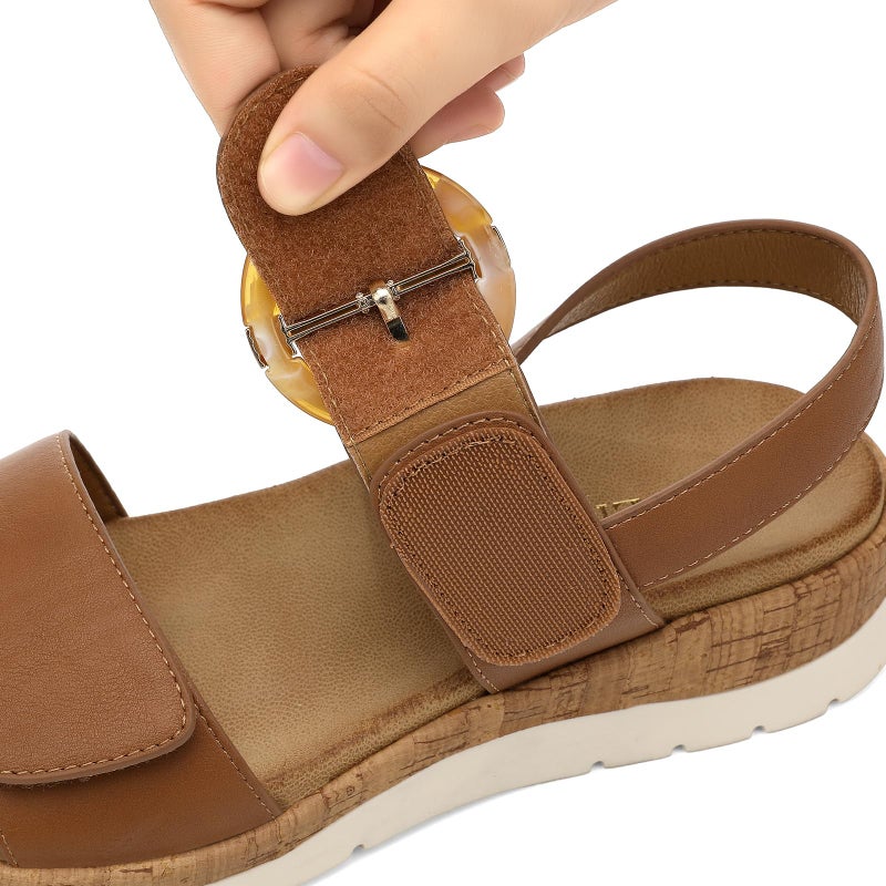 UBFEN Womens Flat Sandals Arch Support Open Toe Walking Comfy Casual Low Wedge Summer Shoes A Dark Brown Size US 8 - Image 2