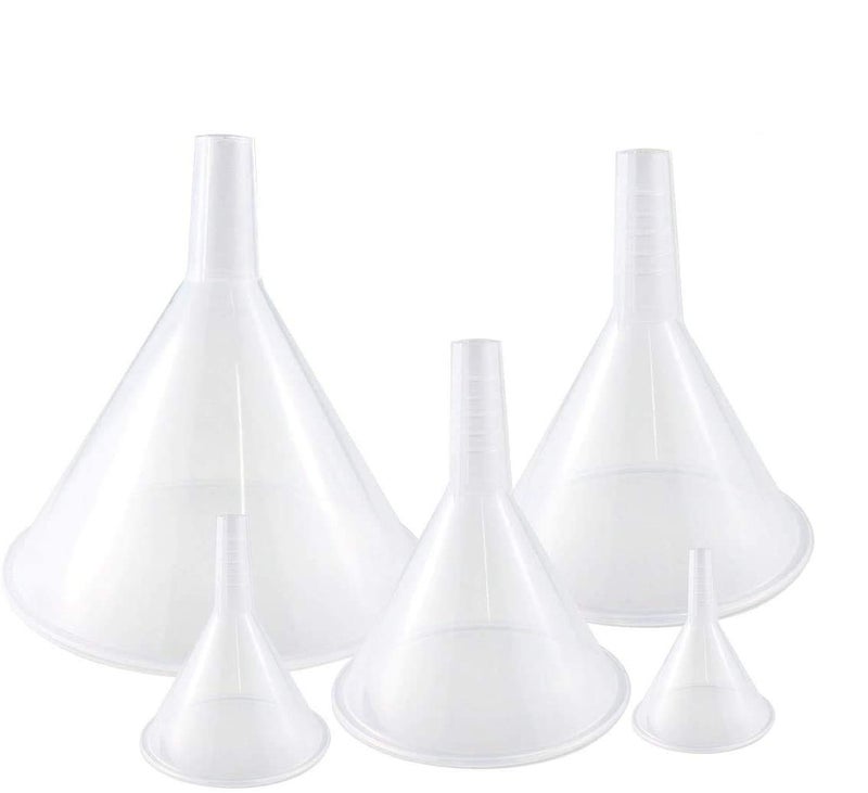 Faxco 5PCS Plastic Funnels, Funnel Set, Small Funnel Set, All Purpose Wide-Mouth Plastic Funnel for Liquid, Spices, Powder, Lotion, Oils - Transparent, Pack of 5 - Image 1