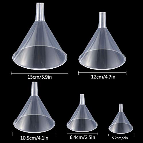 Faxco 5PCS Plastic Funnels, Funnel Set, Small Funnel Set, All Purpose Wide-Mouth Plastic Funnel for Liquid, Spices, Powder, Lotion, Oils - Transparent, Pack of 5 - Image 2