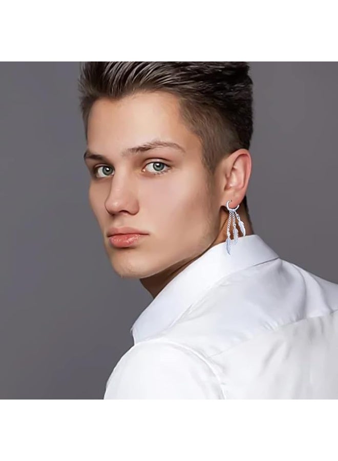 Stainless Steel Feather Chain Earrings for Men Women Sliver Gold Black Punk Long Dangle Earrings Set Lightweight Fashion Party Birthday Jewelry - Image 2