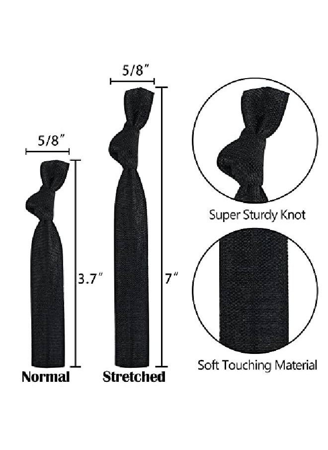 Meedee Neutral Tones 100 Pcs Elastic Hair Ties Black No Crease Ponytail Holders No Pull Black Ribbon Women Yoga Twist Hair Accessories Hand Knotted Fold Over Solid Color  - Image 4