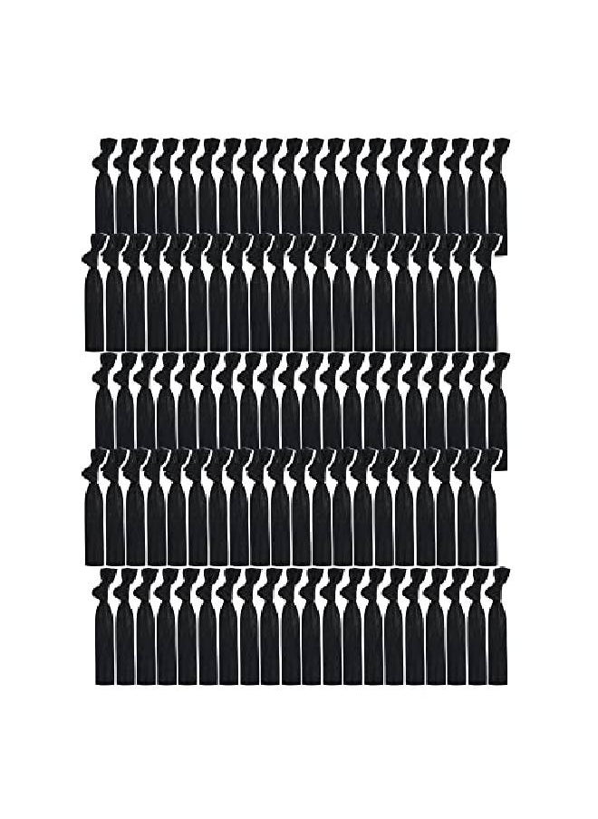 Meedee Neutral Tones 100 Pcs Elastic Hair Ties Black No Crease Ponytail Holders No Pull Black Ribbon Women Yoga Twist Hair Accessories Hand Knotted Fold Over Solid Color  - Image 2