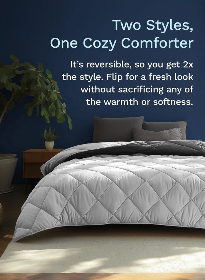 ViscoSoft Down Alternative Reversible Comforter Twin/Twin XL - All Seasons Breathable Extra Long Premium Soft Microfiber Gray Duvet Cover Insert - Image 2