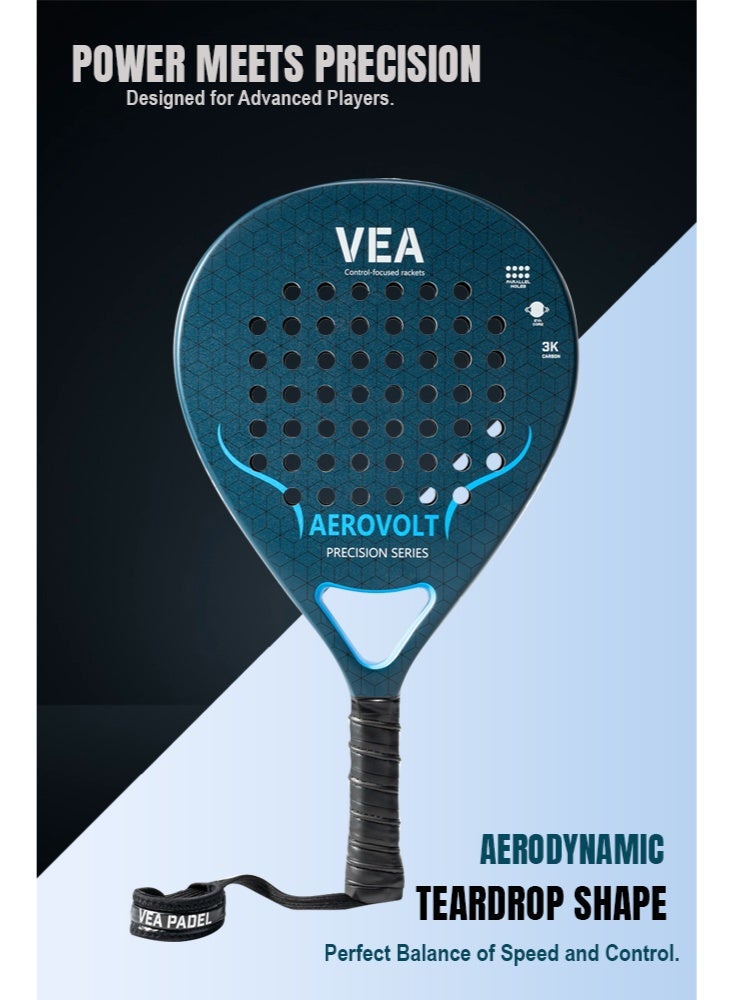 VEA AEROVOLT Professional Padel Racket | 3K Carbon Fiber Frame | Teardrop Shape for Power & Control | EVA Core | Sandgrit Surface for Spin | 360 g Lightweight Racquet with Carry Bag - Image 3