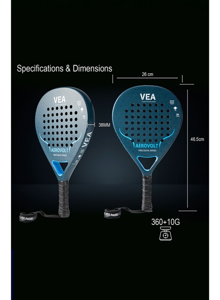 VEA AEROVOLT Professional Padel Racket | 3K Carbon Fiber Frame | Teardrop Shape for Power & Control | EVA Core | Sandgrit Surface for Spin | 360 g Lightweight Racquet with Carry Bag - Image 5