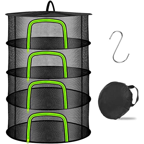 Coopache 4 Layer Herb Drying Rack Hanging Mesh Plant Dry Net Basket for Herbs Plants Flower Vegetables Spices Fish Food with Green Zippers - Image 1