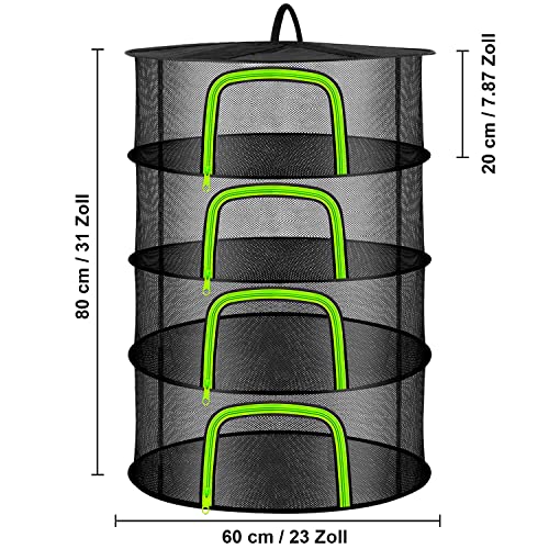 Coopache 4 Layer Herb Drying Rack Hanging Mesh Plant Dry Net Basket for Herbs Plants Flower Vegetables Spices Fish Food with Green Zippers - Image 3