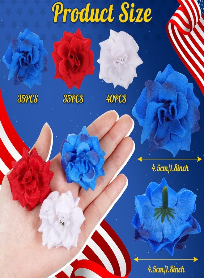 Cindeer 110 Pcs 4th of July Patriotic Flowers Fake Silk Roses Heads Artificial Flowers Bulk Patriotic Memorial Decorations Flowers for Home Table Indoor Decor (Red, Blue, White) - Image 2