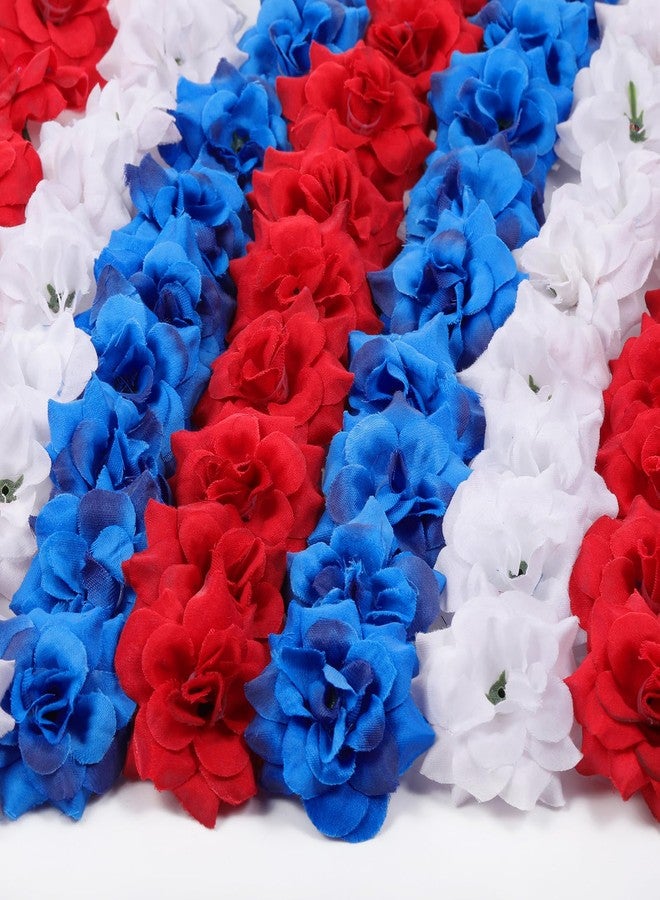 Cindeer 110 Pcs 4th of July Patriotic Flowers Fake Silk Roses Heads Artificial Flowers Bulk Patriotic Memorial Decorations Flowers for Home Table Indoor Decor (Red, Blue, White) - Image 1