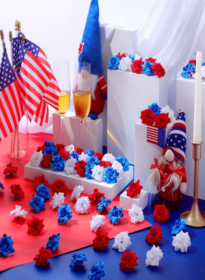 Cindeer 110 Pcs 4th of July Patriotic Flowers Fake Silk Roses Heads Artificial Flowers Bulk Patriotic Memorial Decorations Flowers for Home Table Indoor Decor (Red, Blue, White) - Image 5