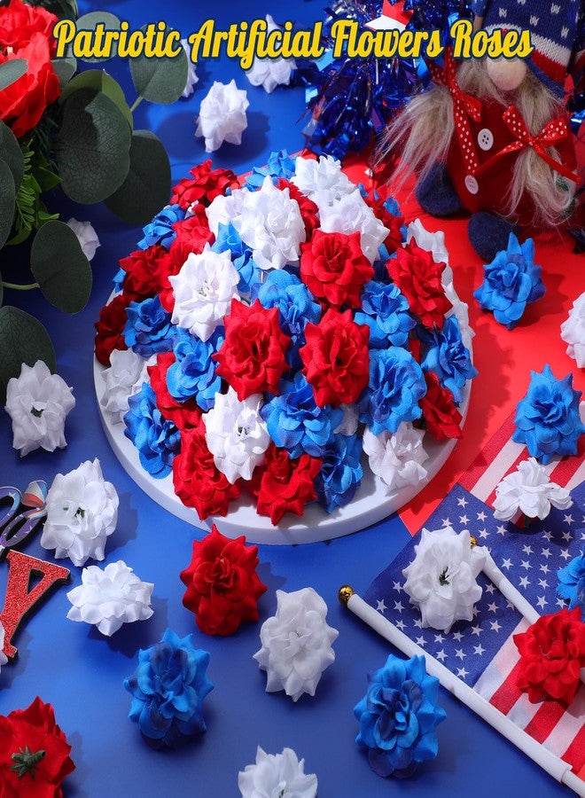 Cindeer 110 Pcs 4th of July Patriotic Flowers Fake Silk Roses Heads Artificial Flowers Bulk Patriotic Memorial Decorations Flowers for Home Table Indoor Decor (Red, Blue, White) - Image 4