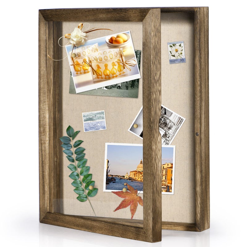 Love-KANKEI LoveKANKEI Shadow Box Display Case 11x14 Shadow Box Picture Frame with Linen Back Memorabilia Awards Medals Photos Wood Memory Box Gift Carbonized Black