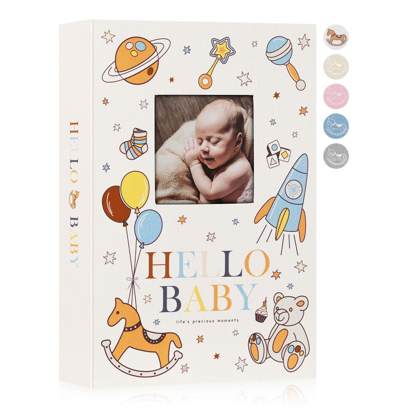 Elodie Details Lanpn Baby Photo Album 6x4 300 Pockets, Linen Newborn Bebe Ultrasound Photo Album with Memo Writing Area, Cover Photo Book, Picture Album for kids, Baby Girl Boy Memory Book Keepsake Colorful - Image 1