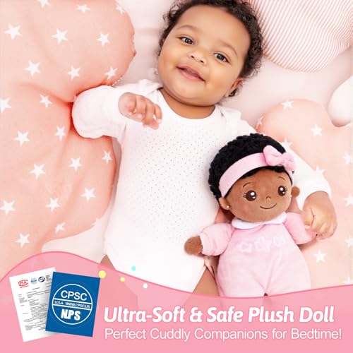 OUOZZZ Black Baby Doll for 1 Year Old Girl Gifts - First African American Baby Dolls Toys for Girl Birthday Christmas Plush Gift for Toddler 10" - Image 3
