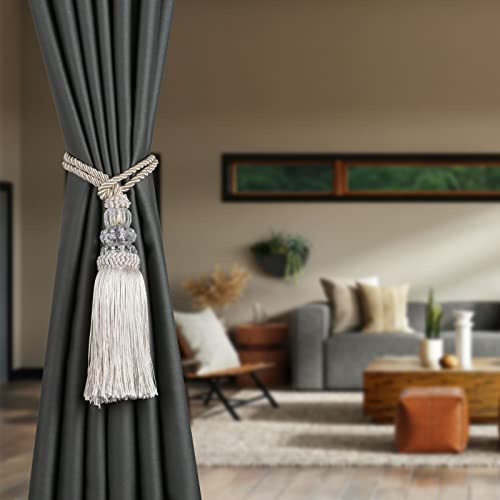 HedongHexi Curtain Tiebacks with Tassel, Outdoor Elegant Decorative Curtain Holdback,Modern Rope Window Curtain Ties Backs for Draperies 2 Pack (2, Beige) - Image 4