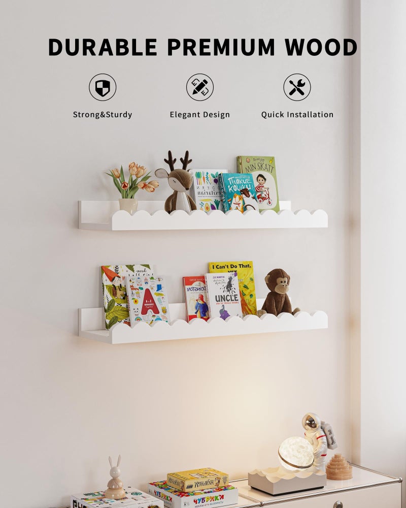 Shario Nursery Book Shelves, 4-Pack White Floating Shelves for Wall Kids, Scalloped Shelves, Wall Book Shelves for Bedroom Kids, Toddler Room, Baby Room, Nursery Decor - Image 3