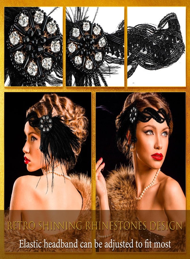 WLLHYF 1920s Flapper Headband, 20s Feather Hair Band Vintage Feather Crystal Headpiece Gatsby Party Accessories for Women (white diamond) - Image 3