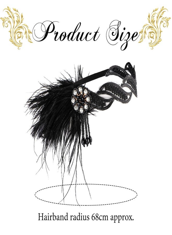 WLLHYF 1920s Flapper Headband, 20s Feather Hair Band Vintage Feather Crystal Headpiece Gatsby Party Accessories for Women (white diamond) - Image 2