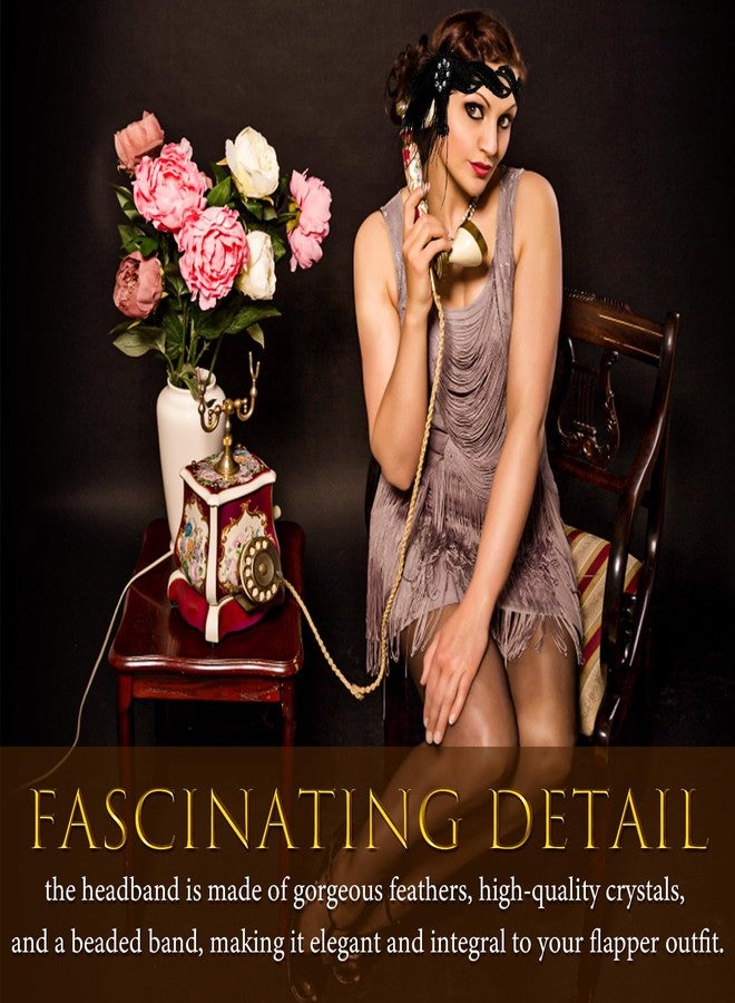 WLLHYF 1920s Flapper Headband, 20s Feather Hair Band Vintage Feather Crystal Headpiece Gatsby Party Accessories for Women (white diamond) - Image 5