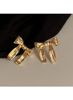 French Retro Metal Butterfly Knot Earrings Light Luxury Small Design Temperament Earrings Girls Color Korean Style Golden Bow Stud Earrings